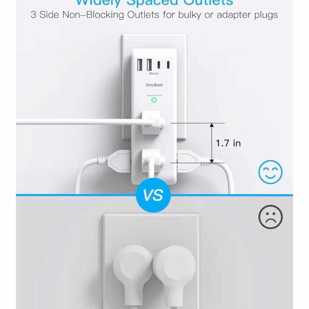 Surge protector outlet Extender with rotating Plug, 6 Ac Multi plug